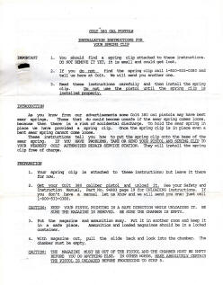 Colt 1988 .380 pistol spring sear clip instructions page 1