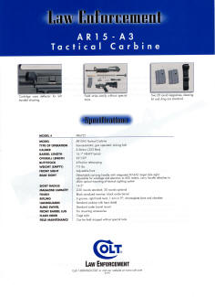 Colt 1999 law enforcement AR-16-A3 carbine specs