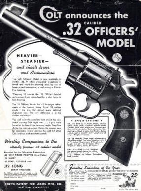 1939 Colt introduction of .32 heavy barrel Officer's model revolver