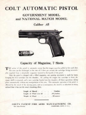 Colt Automatic Pistol, Government & National Match caliber .45  Form A-1661