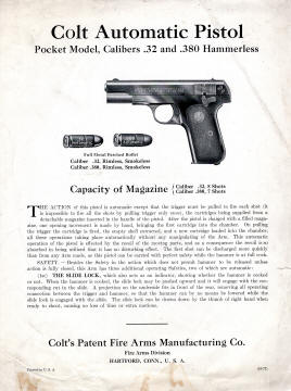 Colt M1908 Automatic Pistol, Hammerless form M-77