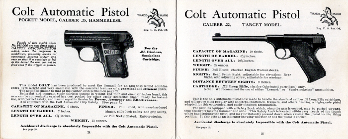 Colt-catalog-1917-pocket-model-.25-hammerless-and-.22 automatic