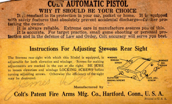 1936 stevens rear sight instructions for Colt auto pistol