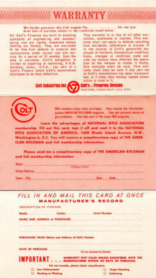 1950s Colt industries warranty cards