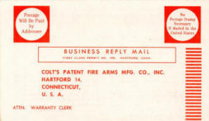 Colt Industries Firearms Division Warranty Cards