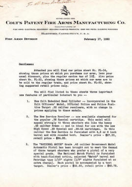 Colt letter to dealers about New Service revolver