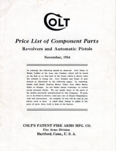 1934 Colt price list of component parts catalog
