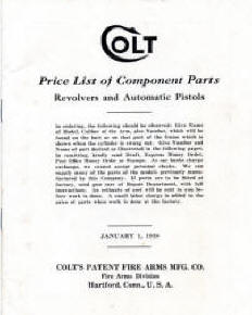 1938 Colt price list of component parts catalog cover