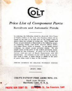 1940 Colt price list of component parts catalog