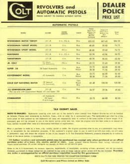 1962 Aug.colt police dealer revolvers and automatic pistols sheet