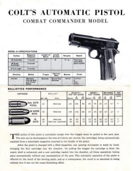 1970 Colt combat commander pistol data sheet Form A-912-2