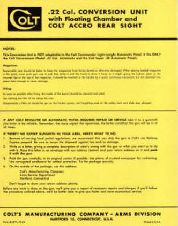 1954 Colt conversion unit ACCRO rear sight instructions Form (A217-12-54)