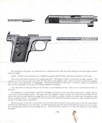 Original factory (M-95-R 5th) .25 Colt Automatic Pistol instruction manual-3