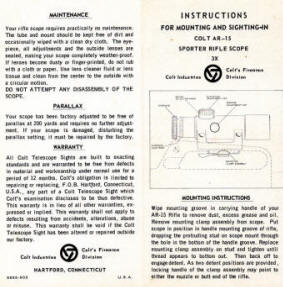 Colt 3x20 rifle scope instructions 3 x 5 in. exterior page