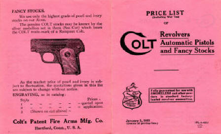 Colt 1922 price list form A-64-3d
