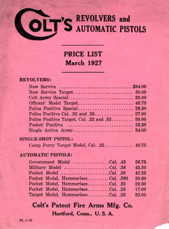 Price List found in 1927 Catalog (A-70-7th) 
