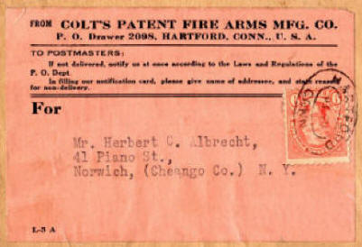 1926 Colt's Patent Fire Arms Mfg. Co. shipping label