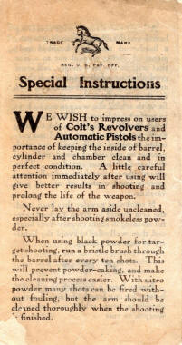 1916 Colt special instructions pamphlet cover