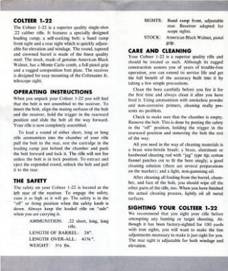 Colt's Colteer 1-22 Rifle pamphlet inside