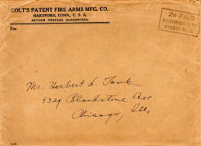Colt Patent Fire Arms Envelope L-5 with 1929 stamp
