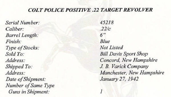 Colt Police Positive Target .22 (1941) enlarged factory letter