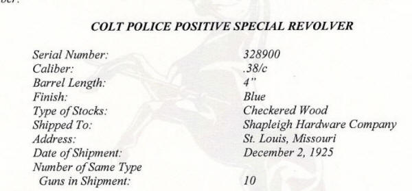 Colt Police&nbsp;Positive Special .38 Special (1925) 4" bbl enlarged factory letter