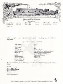 Colt factory letter for Colt Police Positive .38 AM. RY. EXP (1928) 4 in. bbl.