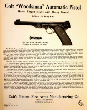 Colt 1938 woodsman match target heavy bbl small arms division