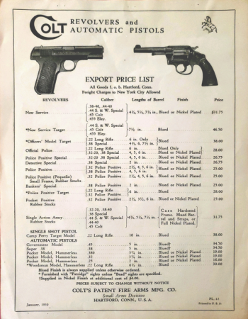 Colt Jan. 1930 export price list PL 12