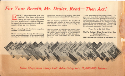 "1936 A Colt will shoot profits into your bank account" 