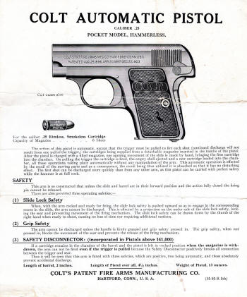 colt automatic pistol .25 M-95-R 5th instruction sheet